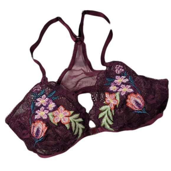 Topshop Embroidered Mesh Floral Racerback Bralette size 4 - Picture 1 of 12